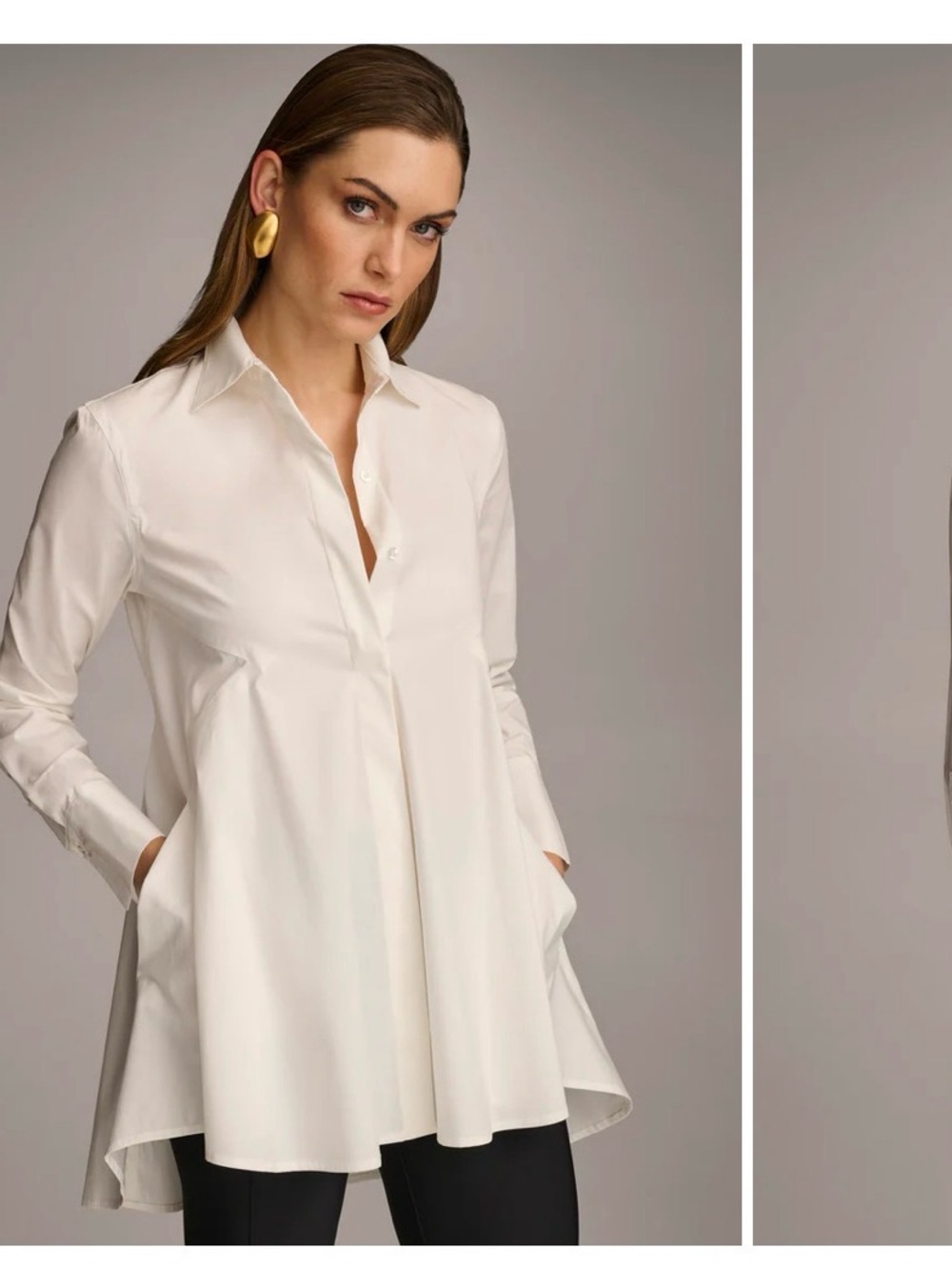 Donna Karan Ivory Swing Button-Front Tunic